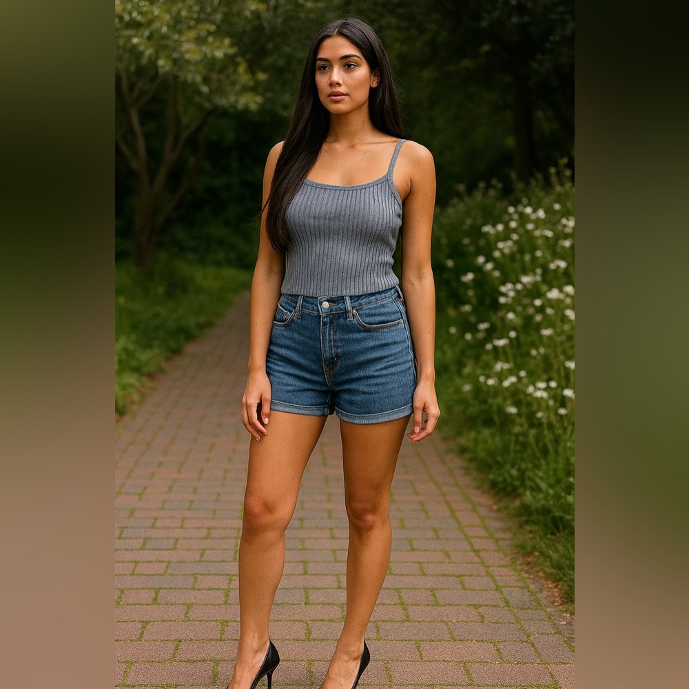 RVCA Blue Ribbed Camisole Top